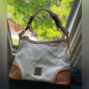 DOONEY & BOURKE Shoulder Bag Peddled Leather Canvas Hobo Purse.
